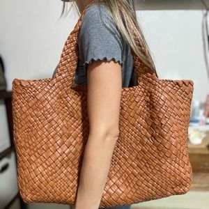 italian genuine leather woven tote